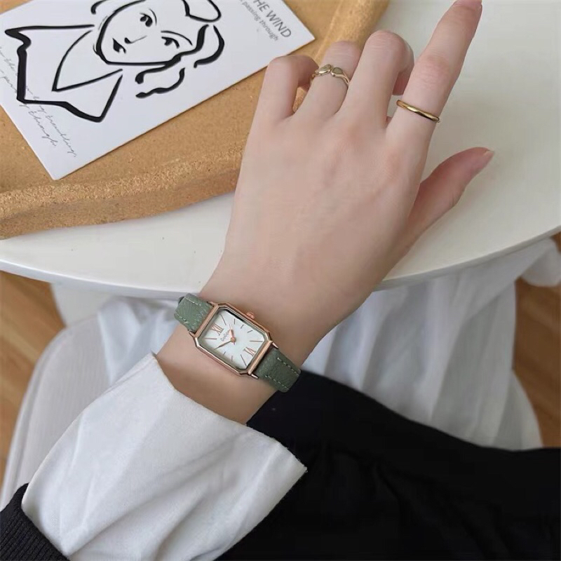 Đồng Hồ Nữ Mặt Vuông Nhỏ Xinh Xắn, Dây Da,  Chống Thấm Nước,  Phong Cách Hàn Quốc, kiểu Dáng Thời Trang