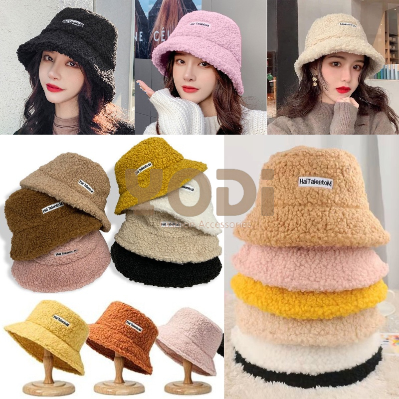Mũ lông cừu bucket retro phong cách hàn quốc giữ ấm thu đông ulzzang