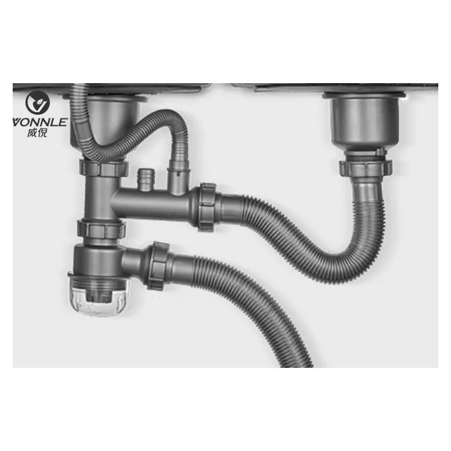 Bộ xi phông thoát nước chậu rửa chén bát 2 hố to nhỏ loại đúc dây thoát cao cấp