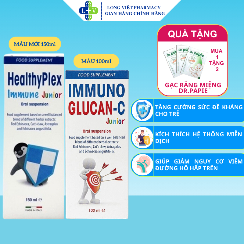 Siro Healthyplex Immune Junior, Hỗ Trợ Tăng Cường Sức Đề Kháng,Kích Thích Hệ Miễn Dịch, Hộp 150ml