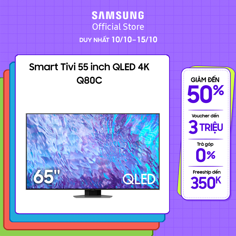 [Shopee voucher ELSAMCE15A giảm 15% CAP 3TR] Smart Tivi Samsung QLED 4K 65 inch QA65Q80CAKXXV - 2023