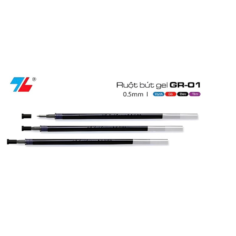 Hộp 10 ruột bút Thiên Long Gel GR - 01 Tím, Đen