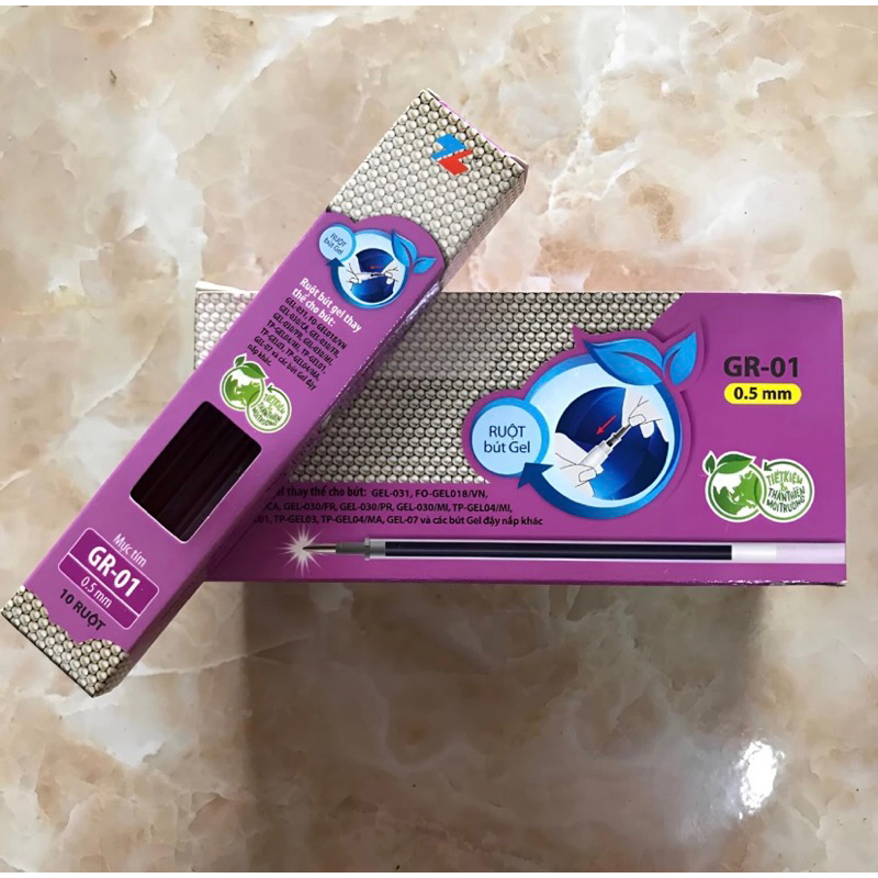Hộp 10 ruột bút Thiên Long Gel GR - 01 Tím, Đen