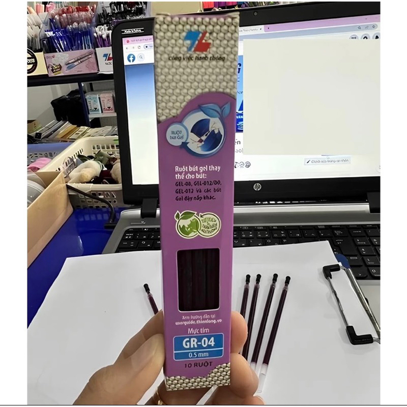 Hộp 10 ruột bút Thiên Long Gel GR - 01 Tím, Đen