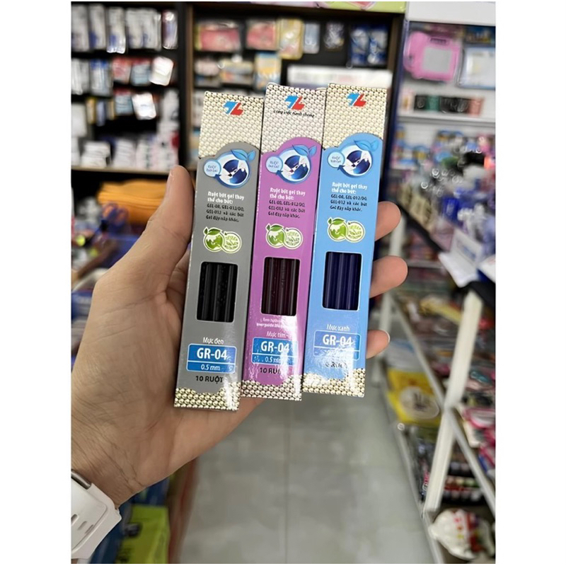 Hộp 10 ruột bút Thiên Long Gel GR - 01 Tím, Đen