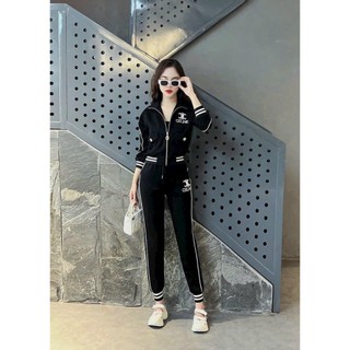 Sét bộ umi nỉ nắp túi , bo kẻ cho nữ mặc thu đông_h2tfashion