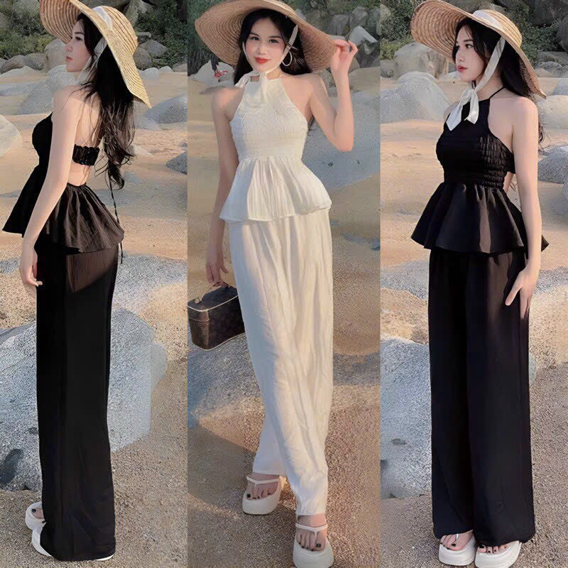 SET ÁO YẾM HỞ LƯNG QUẦN ỐNG RỘNG