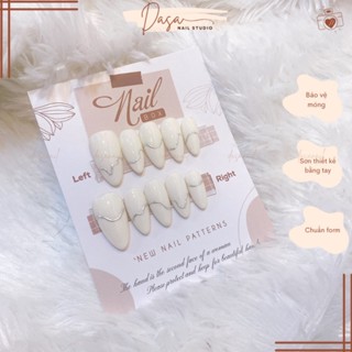 Móng tay giả dài màu trắng sữa nail box thiết kế GIÁ RẺ vẽ gel nổi sang trọng thích hợp đi làm đi chơi HÀNG CÓ SẴN