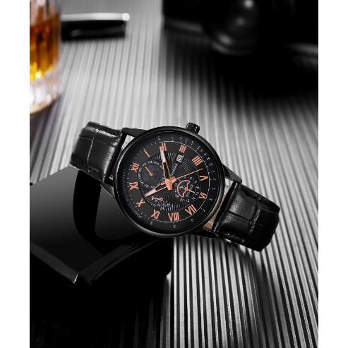 Đồng hồ dây da nam chính hãng POEDAGAR 908-Tặng Nước Hoa- cao cấp sang trọng thời trang trẻ trung