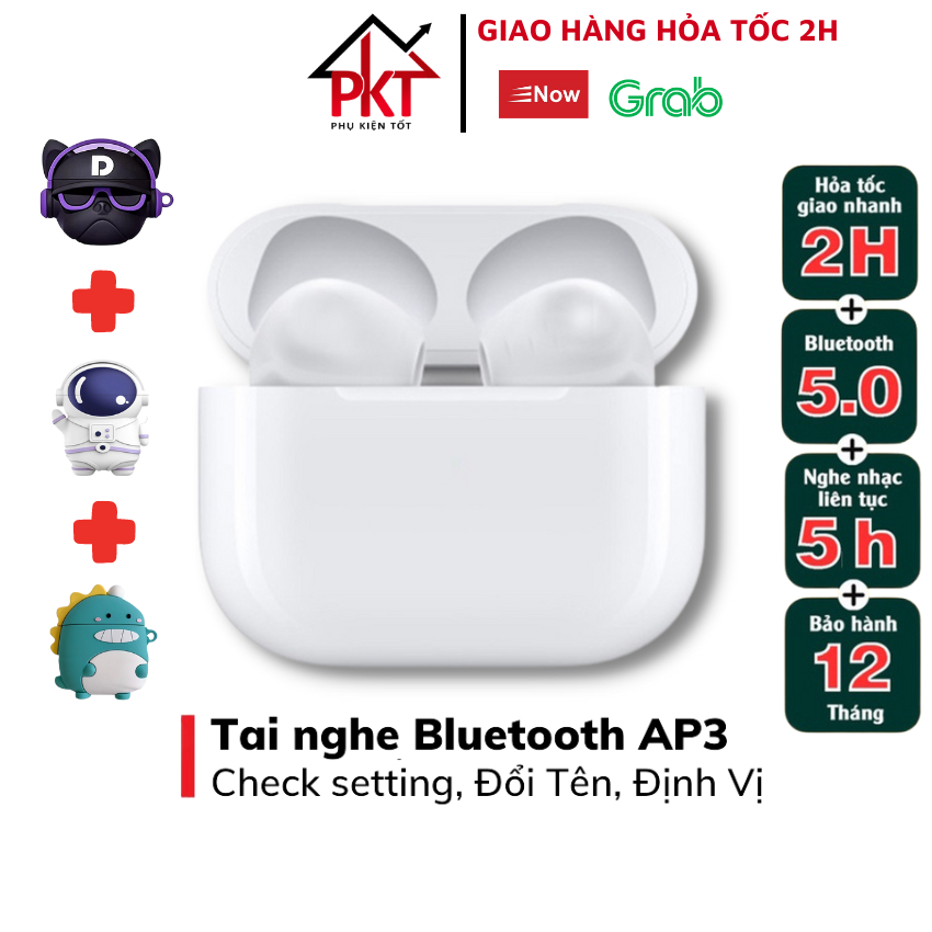 Tai Nghe Bluetooth Không Dây AP2 Cao Cấp Định Vị Đổi Tên Tự Động Kết Nối Cảm Ứng Chính Hãng PKT