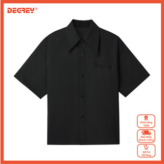 Áo sơ mi tay ngắn đen form boxy degrey