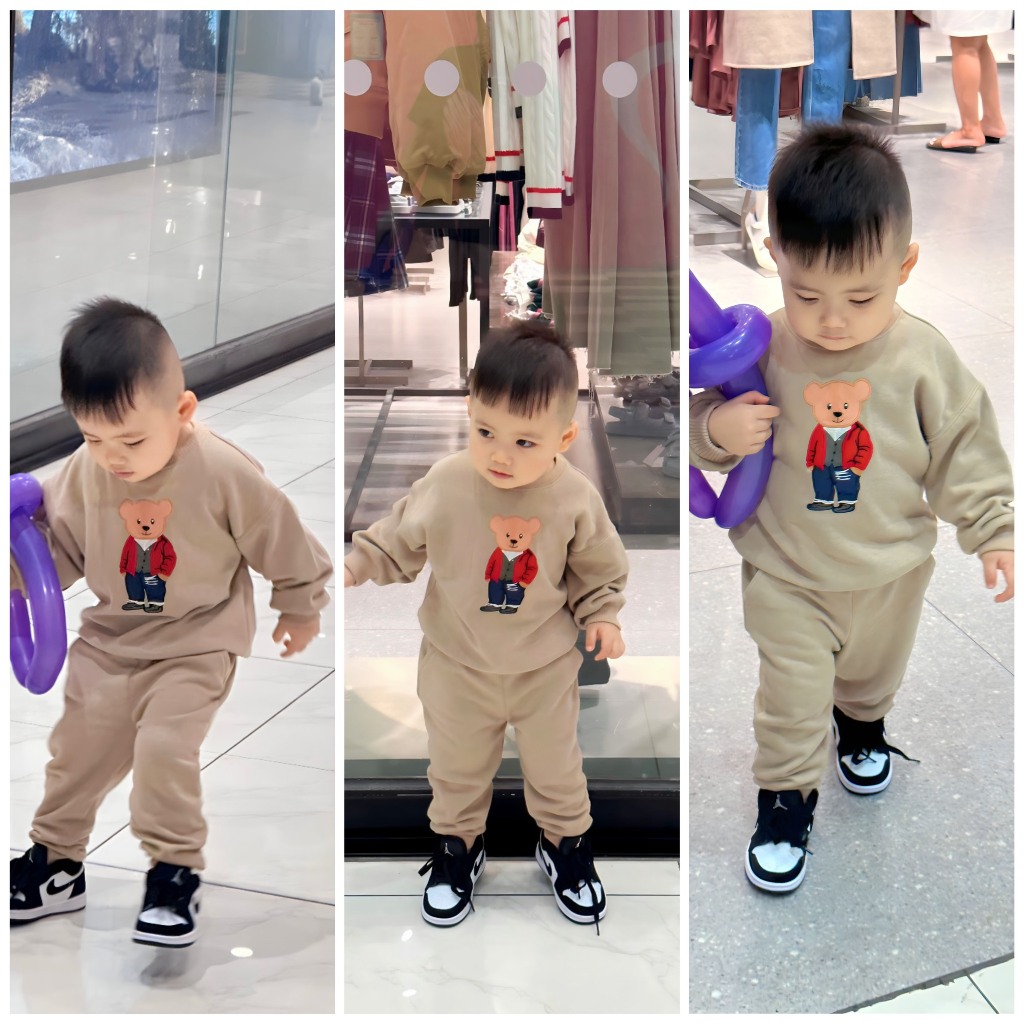 BỘ NỈ BÉ TRAI MAU BE HÌNH GẤU-B661