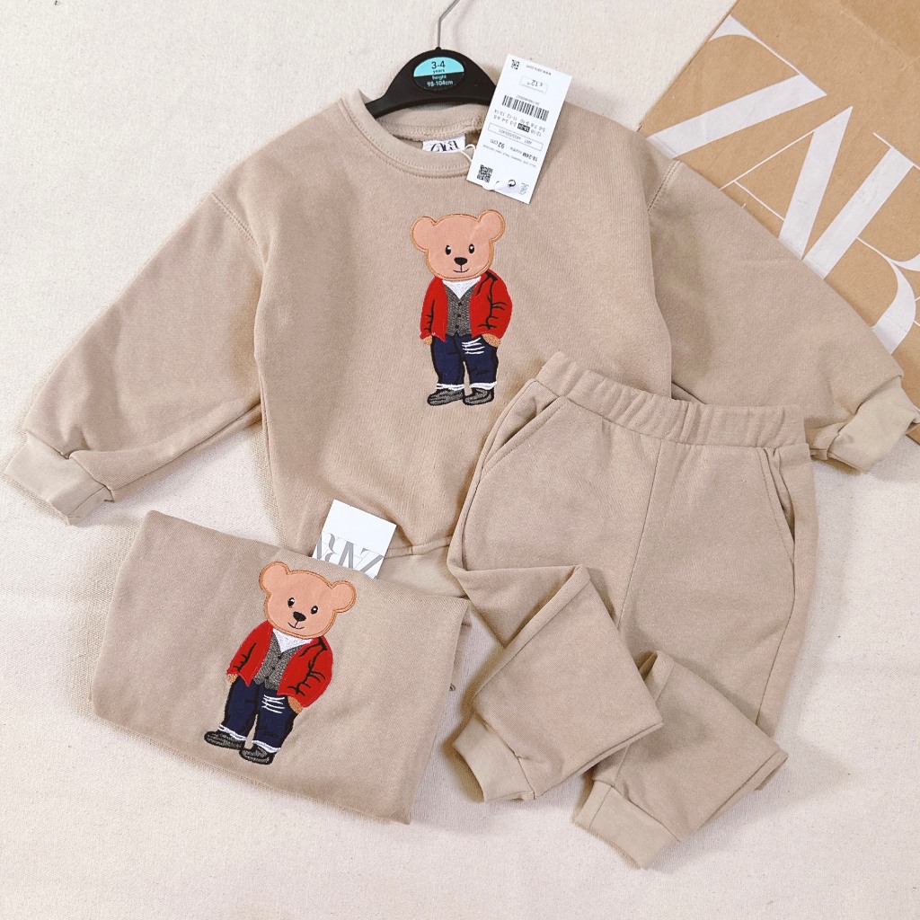 BỘ NỈ BÉ TRAI MAU BE HÌNH GẤU-B661