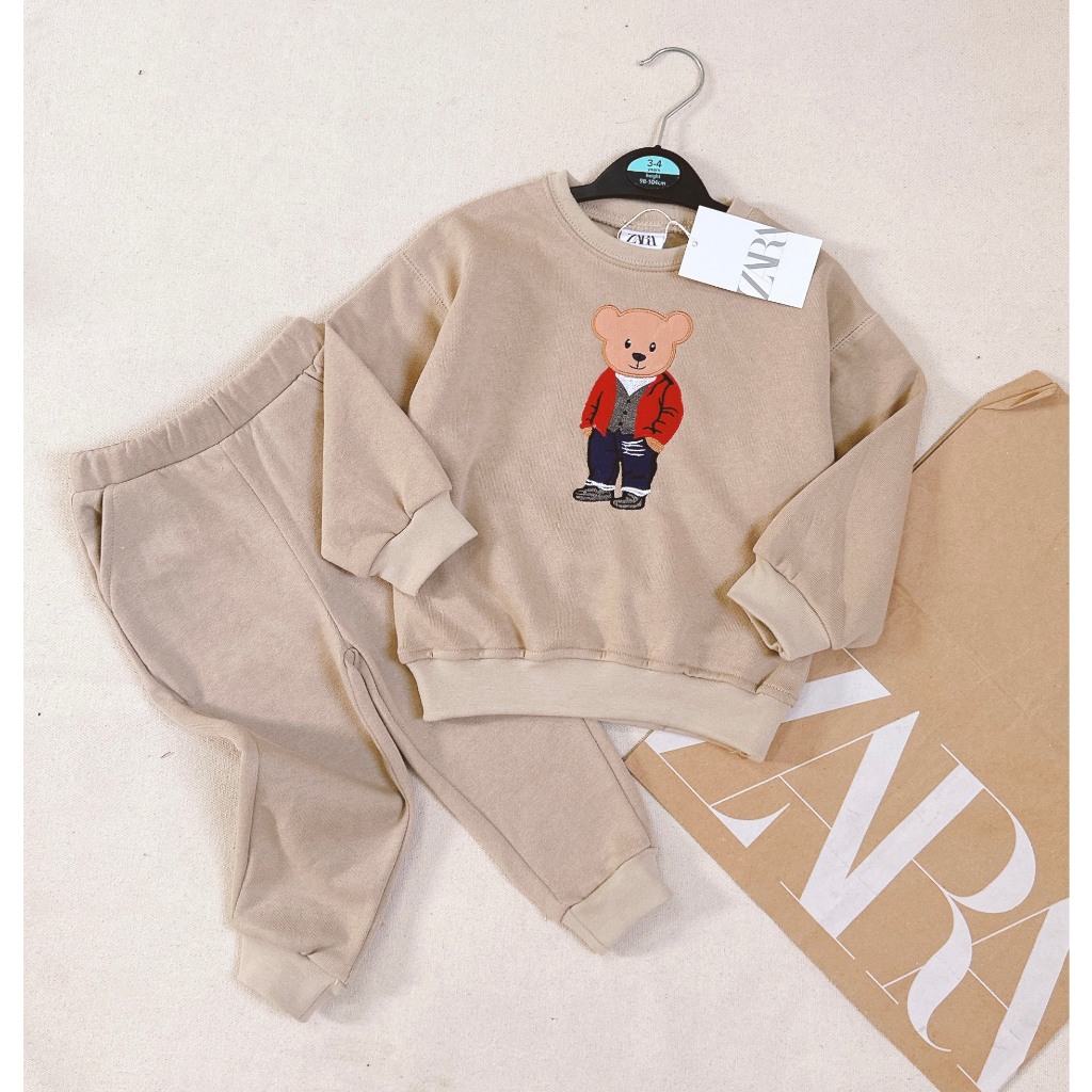 BỘ NỈ BÉ TRAI MAU BE HÌNH GẤU-B661