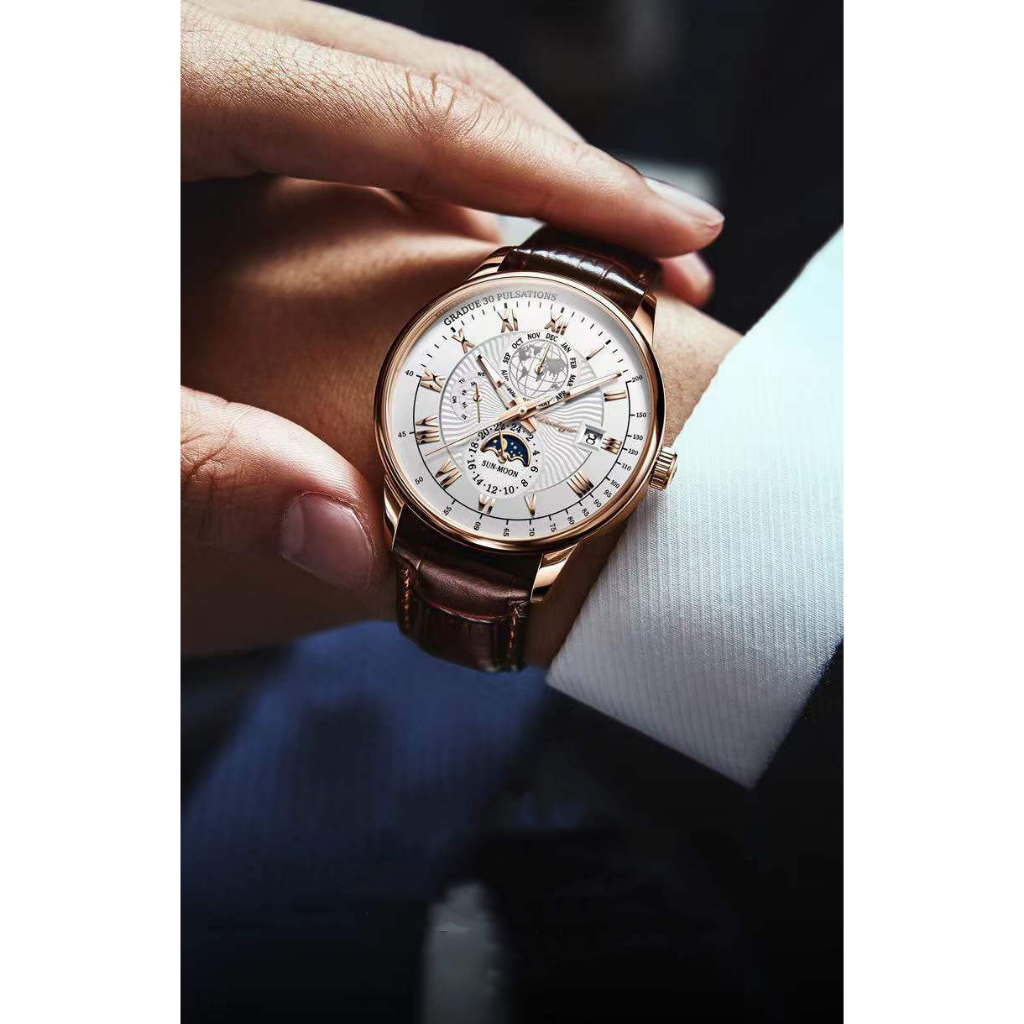 Đồng hồ nam dây da Poedagar-Tặng Nước Hoa- cơ cấu thạch anh bản ,chính hãng dây da chống thấm nước