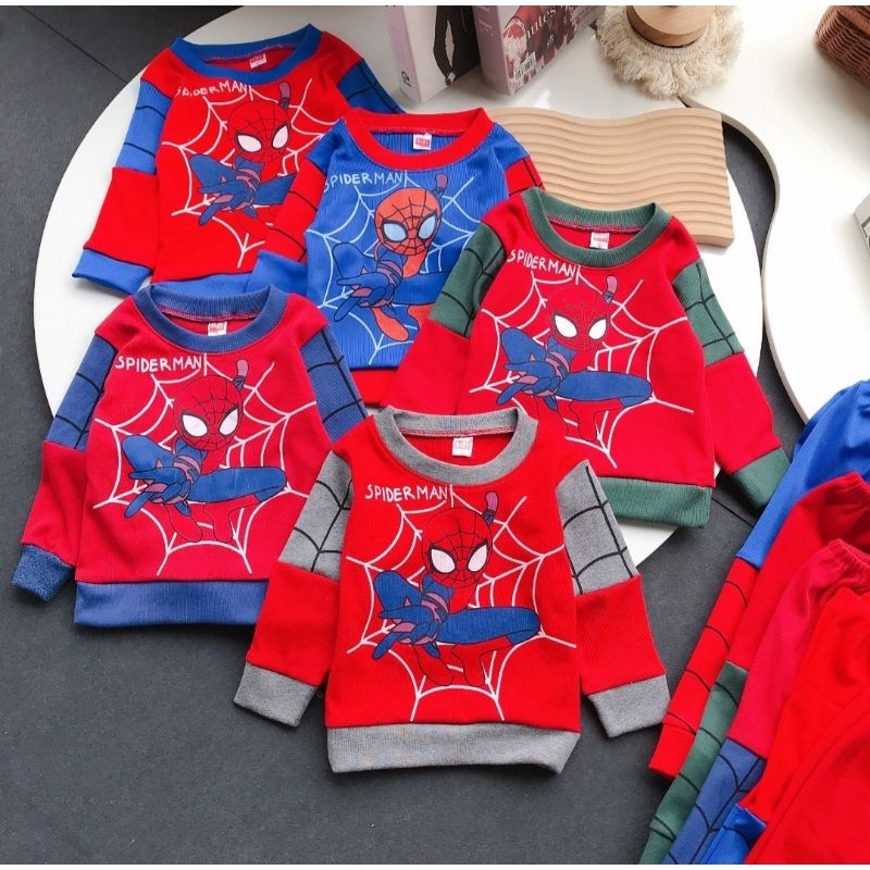 Bộ bé trai siêu nhân dài tay cotton len mịn đẹp dày dặn size 10-22kg
