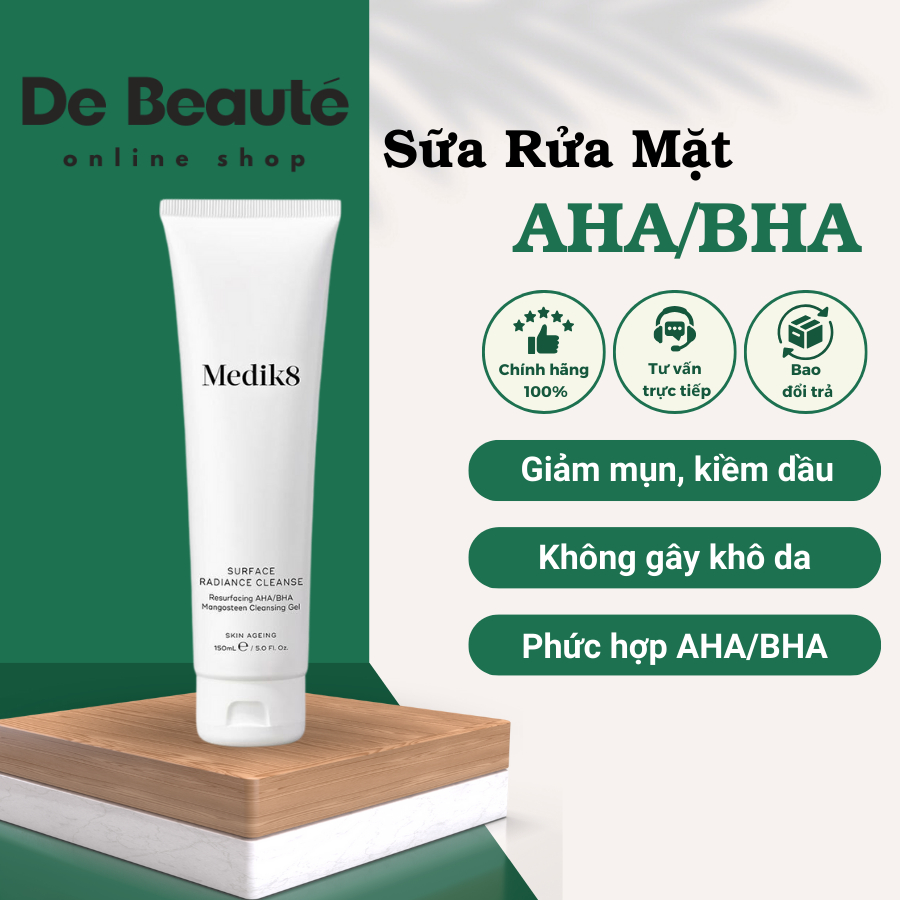 Sữa Rửa Mặt Rửa Mặt Giúp Làm Sạch Sâu Và Kiểm Soát Mụn Medik8 AHA/BHA Surface Radiance Cleanse 150ml