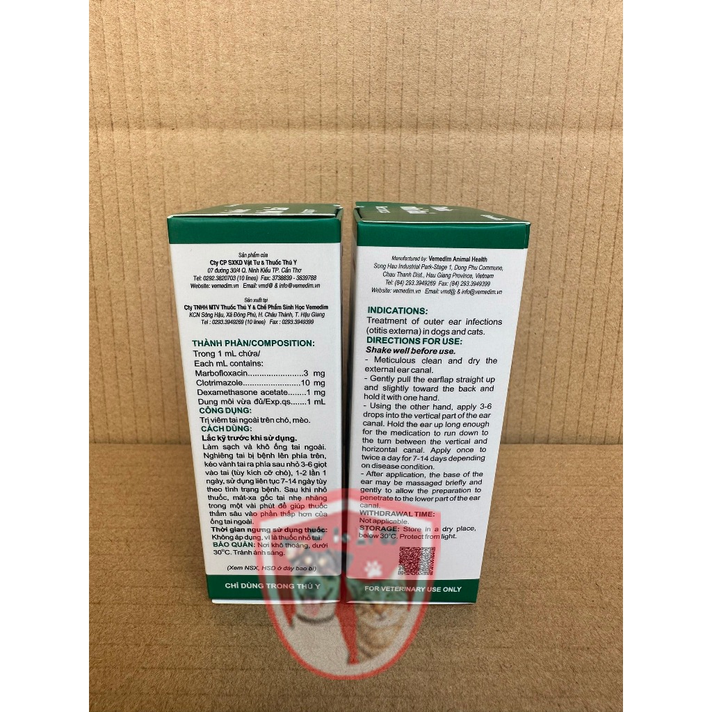 Dung dịch nhỏ hết viêm tai, hôi tai cho chó mèo - Vemedim nhỏ tai - Chai 10ml