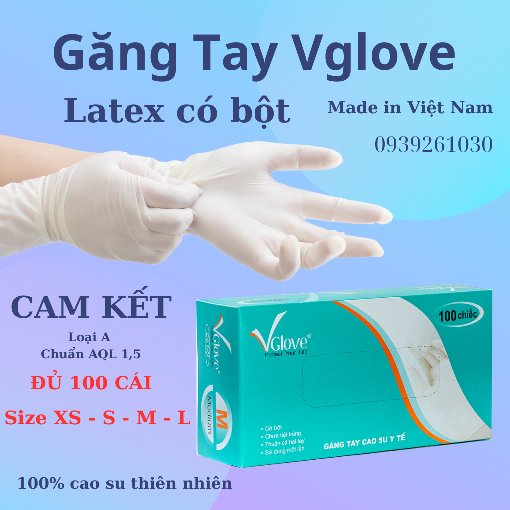 Găng Tay Vglove Latex Có Bột Màu Trắng - Thương Hiệu Vglove