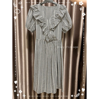 Rosy.Vintage| Đầm phối bèo caro trắng đen dáng dài Nhật