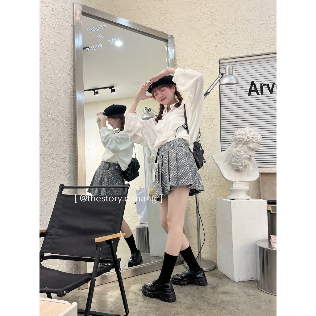 Áo sơ mi nữ trắng form thường oversize [STORY] A2106 (ảnh thật)