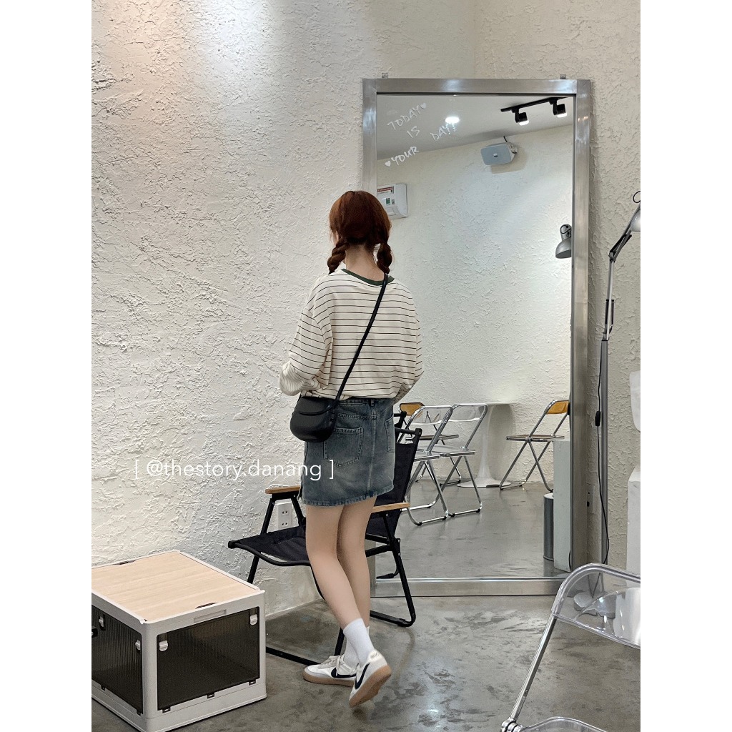 Áo thun nữ tay dài sọc ngang  Kem sọc nhiều màu A2626