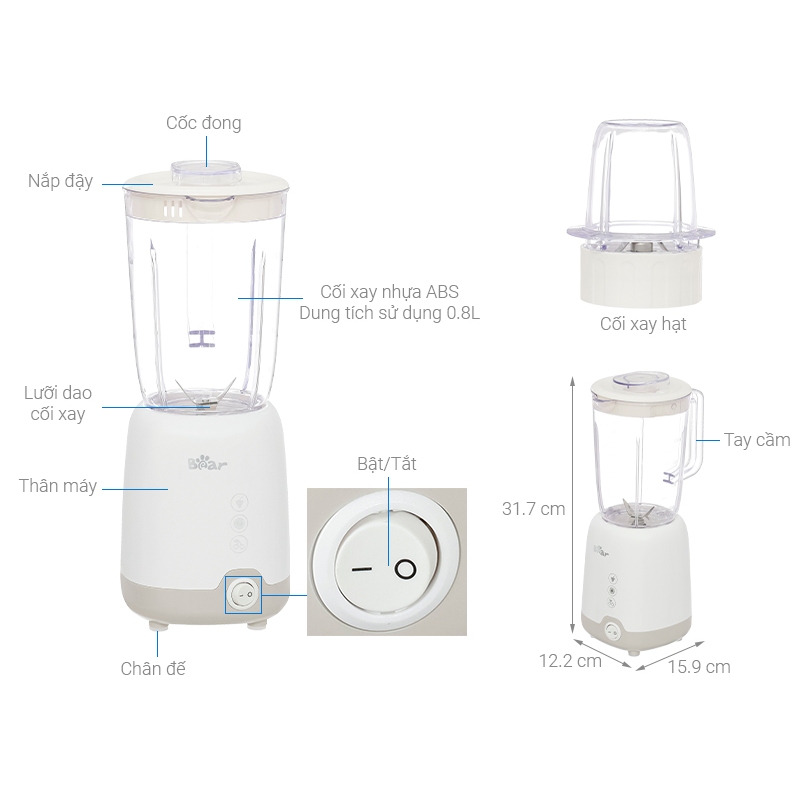 Máy Xay Sinh Tố Bear LLJ-B08G2 0.8L 200W