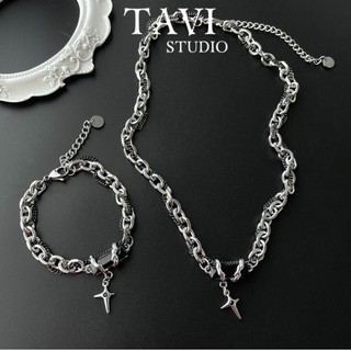 Combo Vòng Cổ Và Vòng Tay Mạ Bạc Nhiều Lớp unisex Astral Phong Cách hip hop Tavi Studio