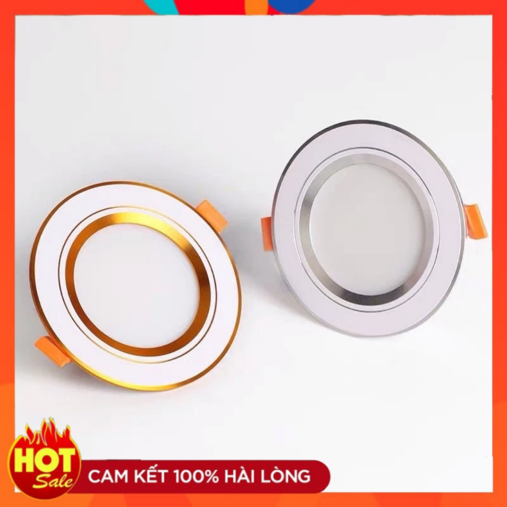 Đèn Led Âm Trần 7W 3 Chế Độ Màu Viền Bạc , Viền Vàng , Đèn downlight phi 90