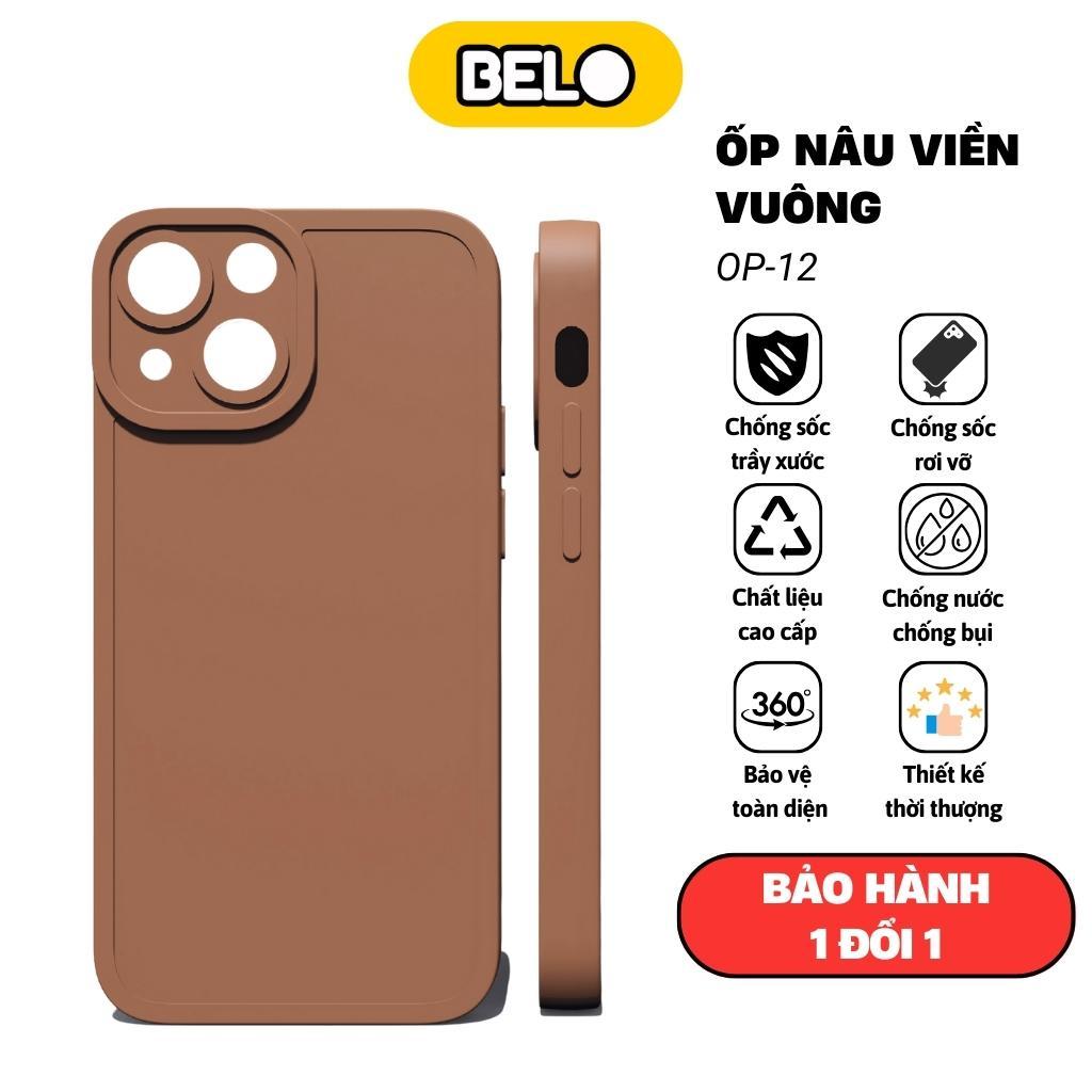 Ốp lưng iphone cạnh vuông nâu trơn cho 6/6plus/6s/6splus/7/7plus/8/8plus/x/xr/xs/11/12/13/14/pro/max/plus/promax - Belo