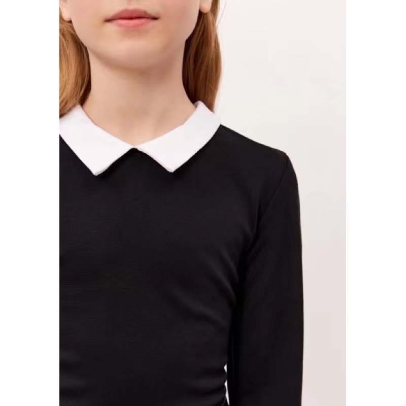 Váy tiểu thư phối màu đen cổ trắng Modis bé gái