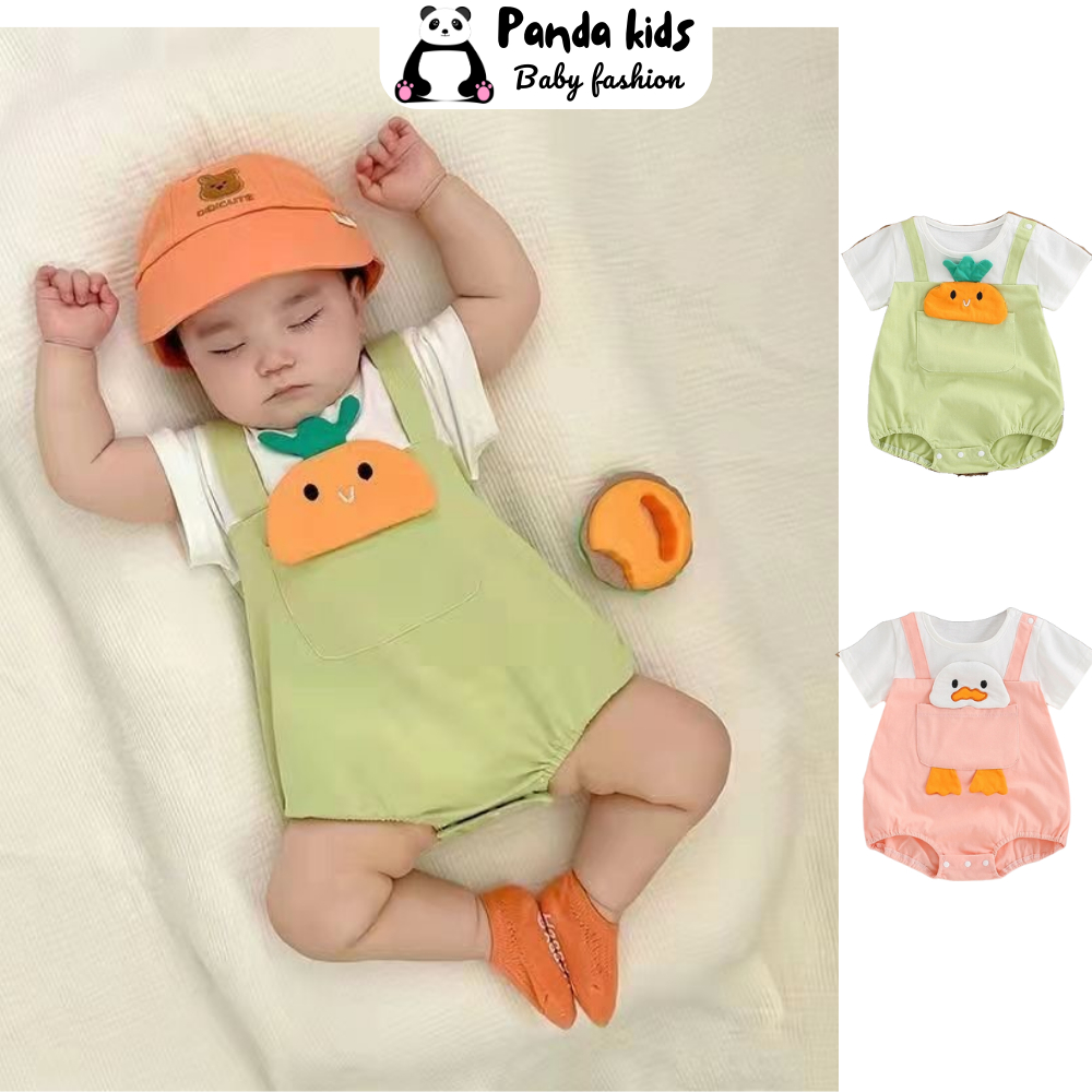Bộ Áo Liền Quần Bằng Cotton Tay Ngắn In Họa Tiết Hoạt Hình Dễ Thương, Body Suit Cho Bé Gái Bé Trai 0-2 Tuổi
