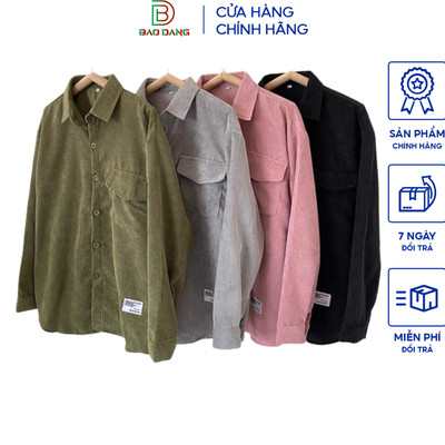 Áo khoác nhung tăm cổ bẻ sơ mi from rộng nút gài kết hợp cổ bẻ học sinh 1 lớp dày dặn chuẩn from siêu hót Bảo Đăng.