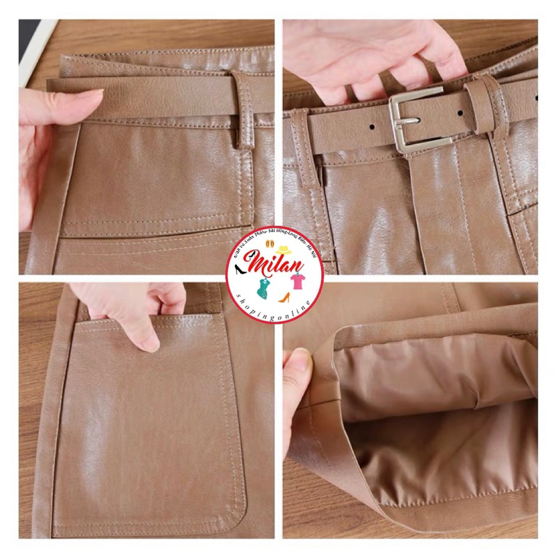 Quần short da túi vuông kèm đai style