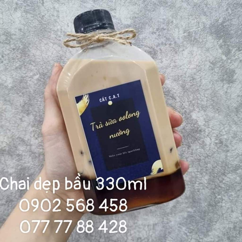 set 156 CHAI NHỰA TRÀ SỮA 330ml dẹp bầu