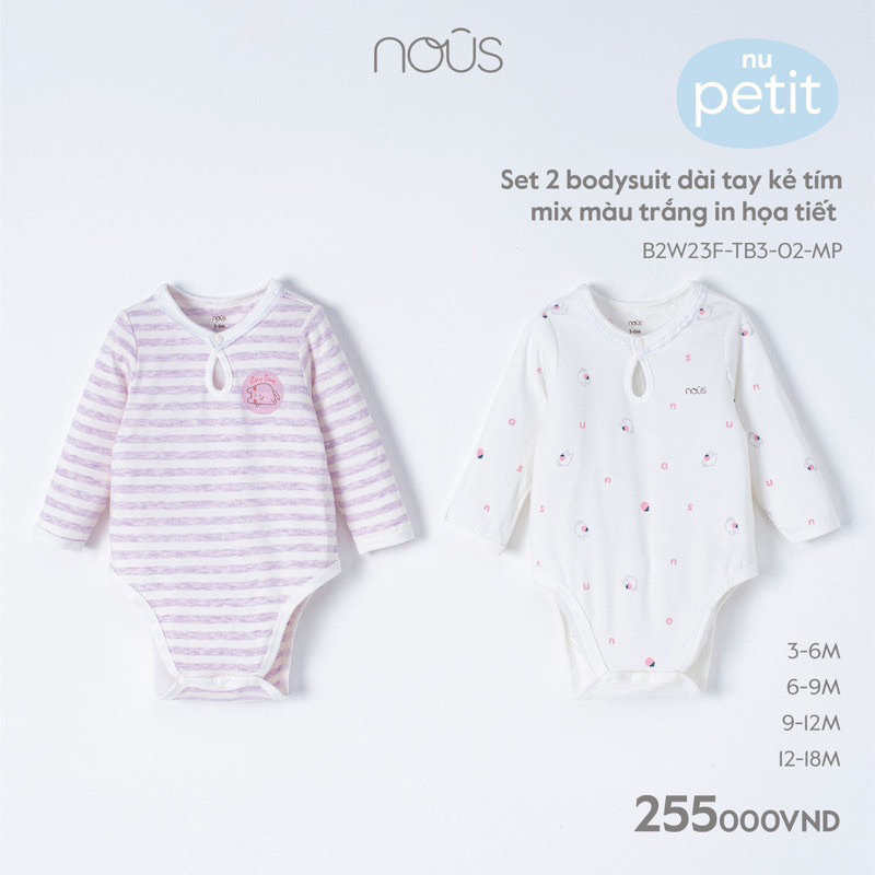 [Nous] Bộ quần áo Body Suit và quần cho bé sơ sinh 3-11kg thu đông chính hãng mẫu mới 2023
