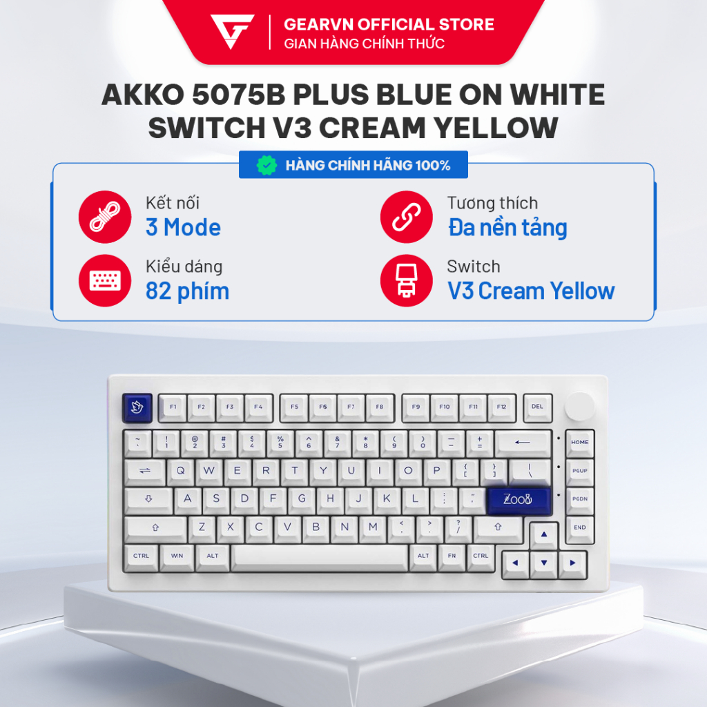Bàn phím cơ AKKO 5075B Plus Blue on White Akko Switch v3 Cream Blue
