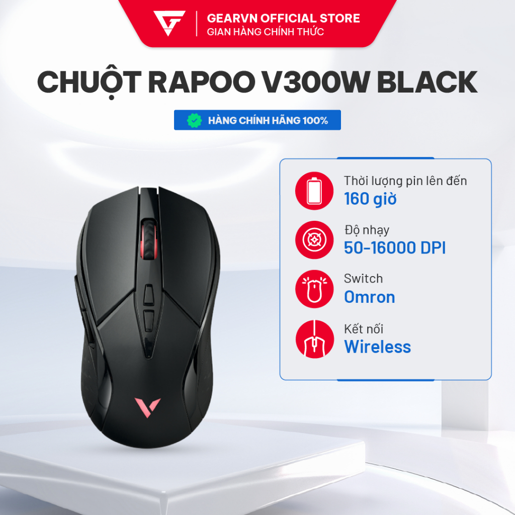Chuột Rapoo V300W Black (Không dây/ 16000 DPI/ RGB/ 9 nút nhấn)