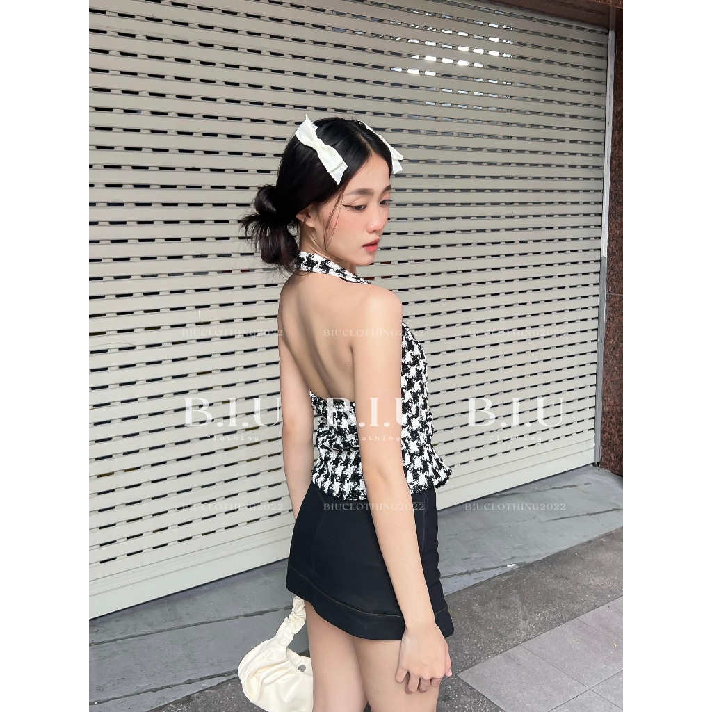 Set áo cổ yếm dạ chân váy dây kéo xẻ phong cách tỉ tỉ trung Miha Set Biu Clothing BB0145