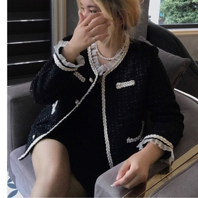 Pass áo dạ tweed đen sz L pass nhanh