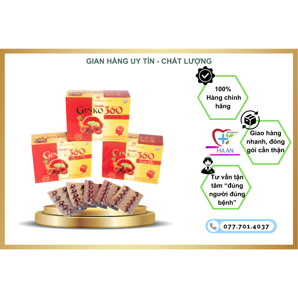Samjin Ginko 360 Linh Chi - Bổ Não Hoạt Huyết Dưỡng Não (Hộp 100 Viên)