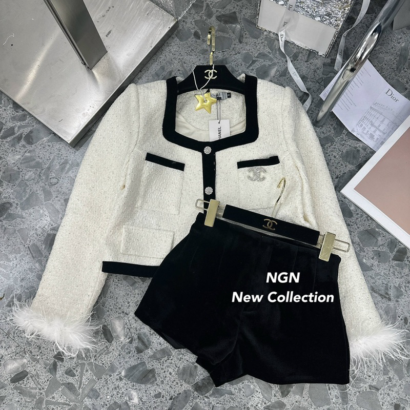 Sét áo khoác dạ tay lông + quần sooc