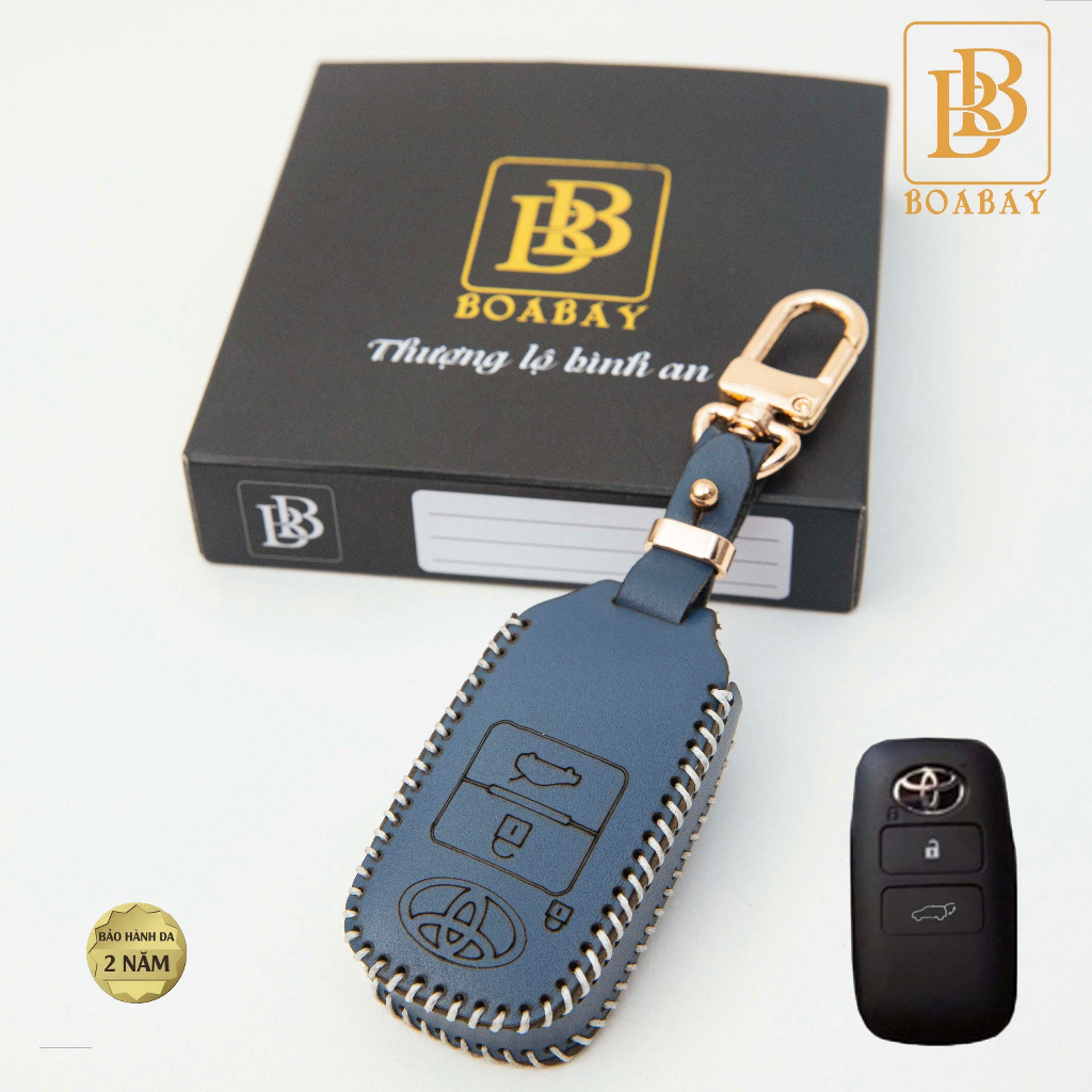 Bao da chìa khóa xe ôtô BB toyota yaris cross hev 2023 bọc chìa khóa smartkey da thật chính hãng OTOBOX khắc tên sđt