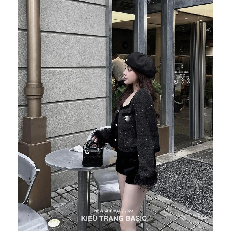 Sét áo khoác dạ tay lông + quần sooc