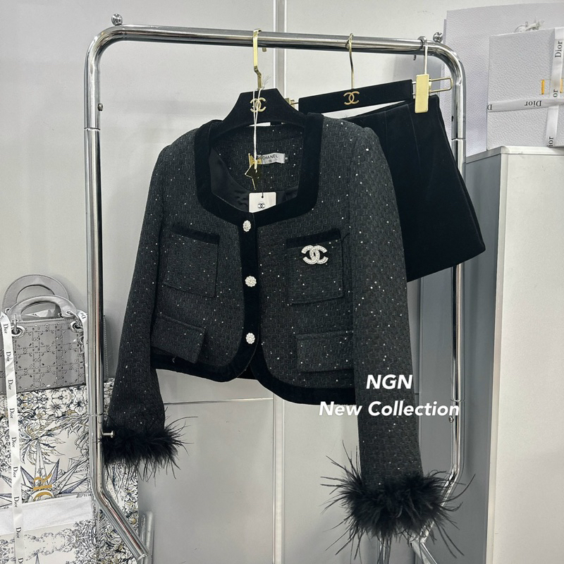 Sét áo khoác dạ tay lông + quần sooc