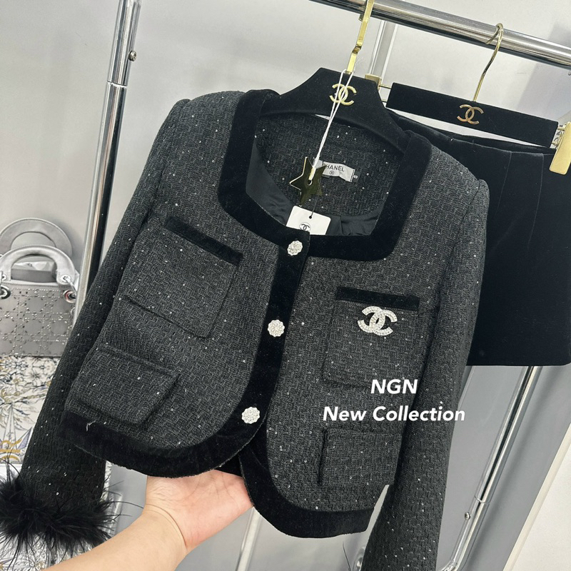 Sét áo khoác dạ tay lông + quần sooc