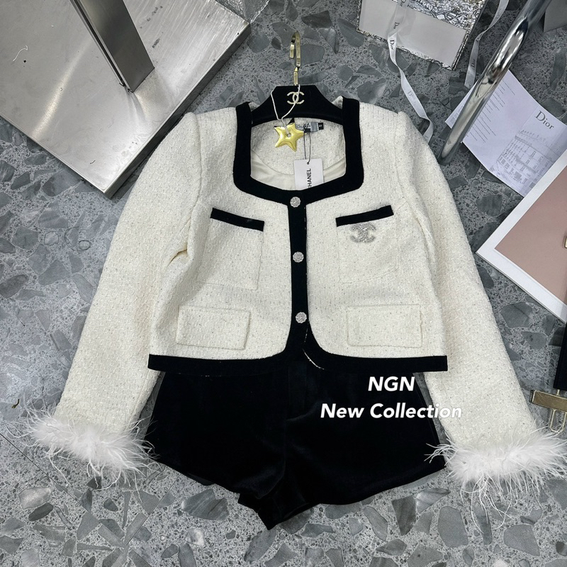 Sét áo khoác dạ tay lông + quần sooc