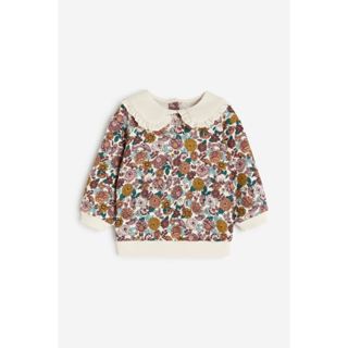 Áo nỉ cổ bèo trắng bé gái HM