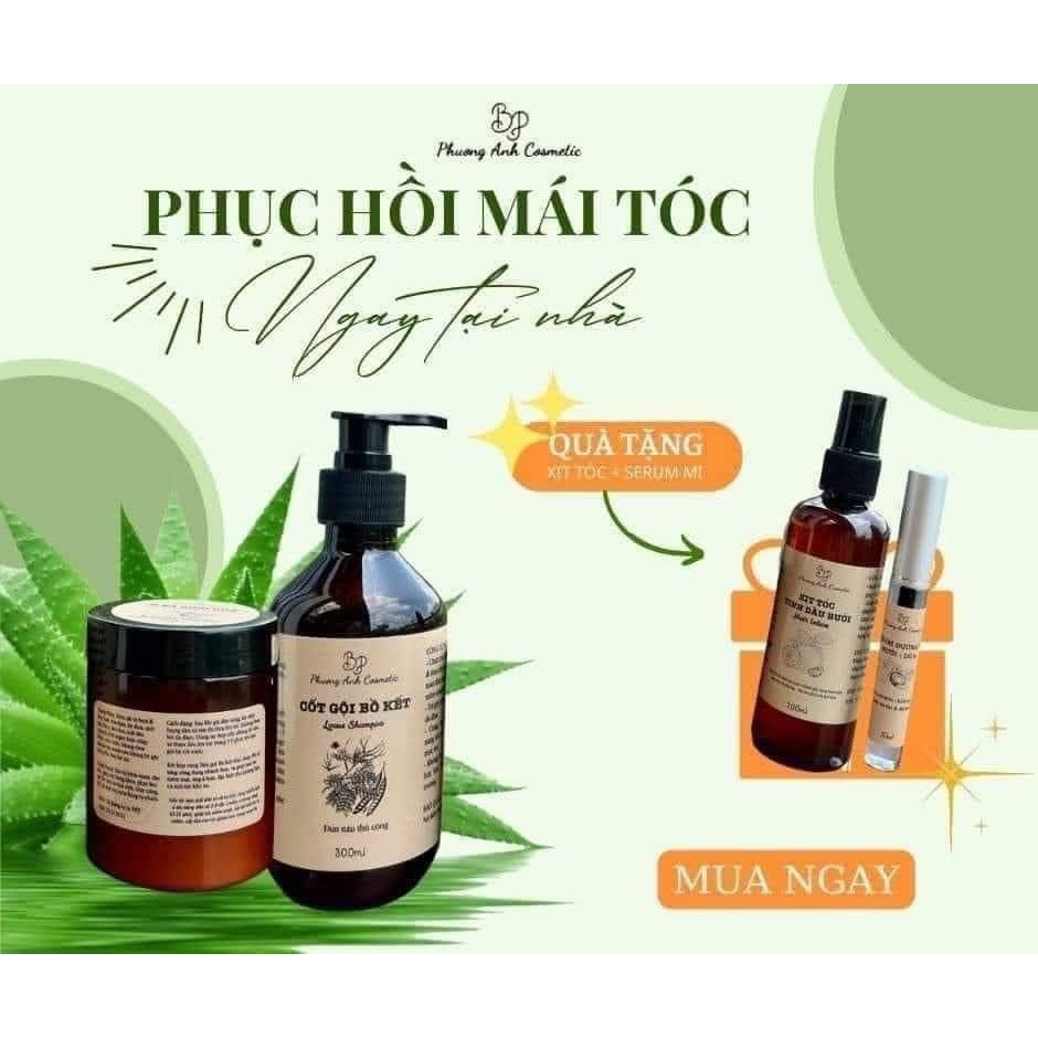 Dầu gội thảo dược cốt bồ kết kèm dầu xả dược liệu hỗ trợ mọc tóc giảm rụng tóc Tặng Xịt Tinh Dầu Bưởi Và Dưỡng Mi