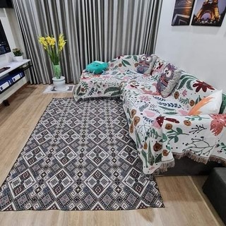 Thảm trải phòng khách chất liệu vải thổ cẩm dệt sợi kích thước 3m x 1m50
